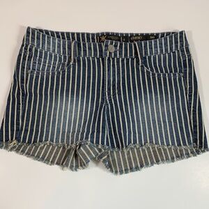 Kardashian Blue & White Striped Denim Shorts
